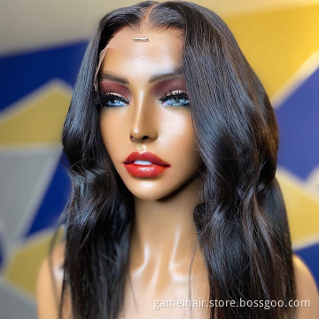 Wholesale 180 density high quality 100% virgin natural Brazilian long body wave 13x4" transparent closed lace wig human hair wig